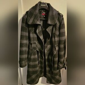 M60 Miss Sixty Vintage Y2K Wool Blend Plaid Pea Coat Women L Long Trench